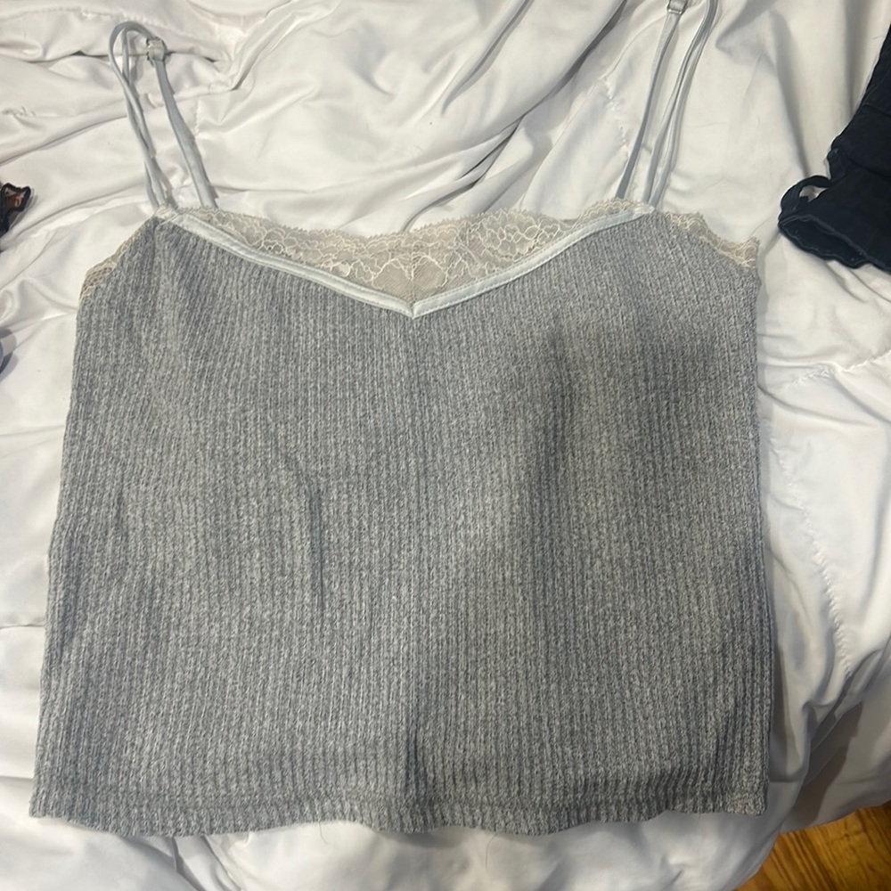 Abercrombie & Fitch Sleepwear women’s size XS grey and white lace trim tank top